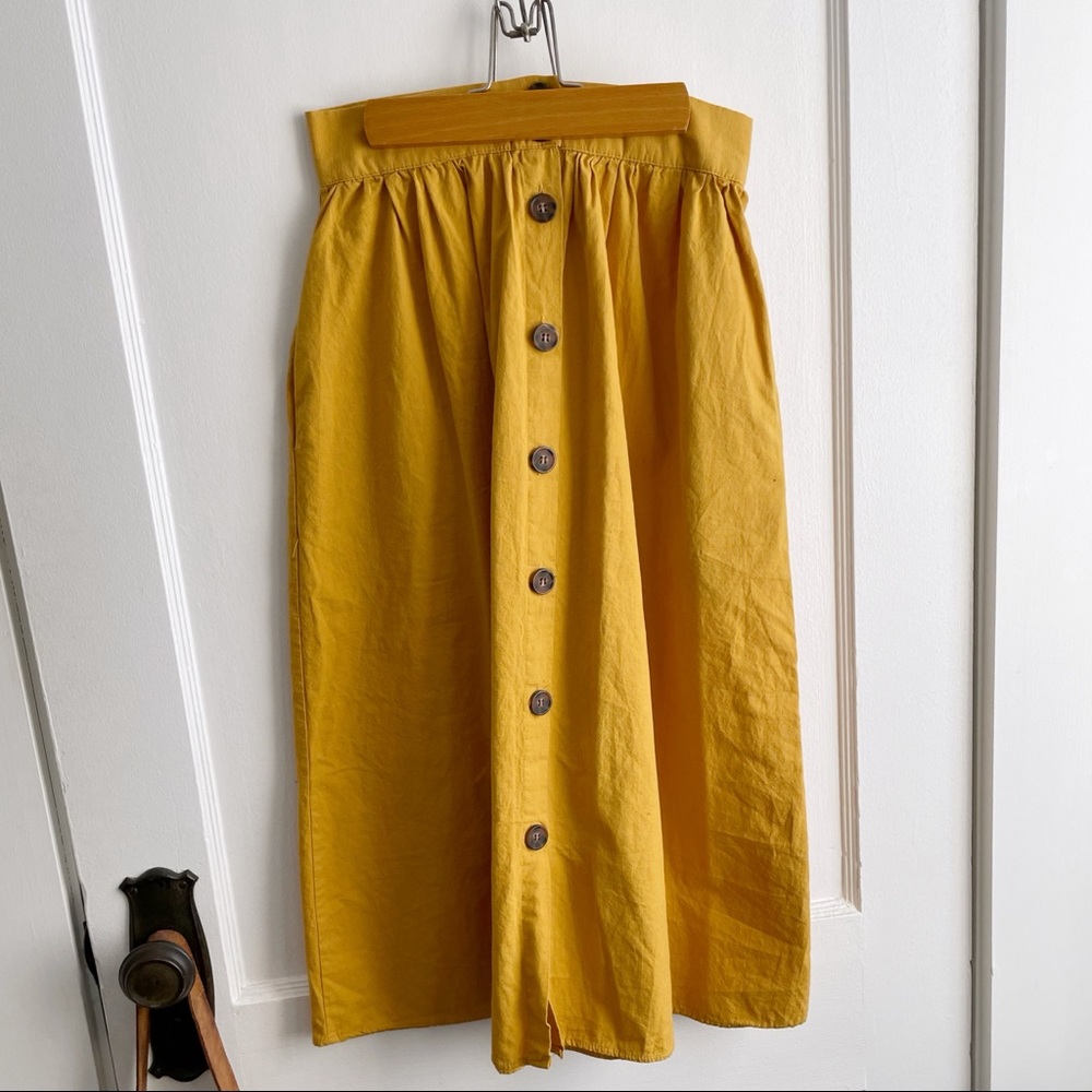 Lucy Wang Mustard Midi Skirt with Pockets